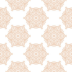 Geometric seamless pattern in indian style. Beige design on white background