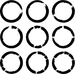 Set of Grunge Black and White Circle Frames . Vector