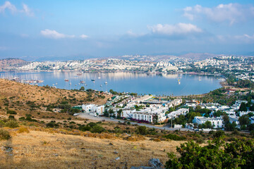 Obraz premium Gumbet coastline view from hill in Bodrum Town