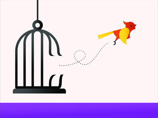 Freedom vector concept: bird flying away from its cage