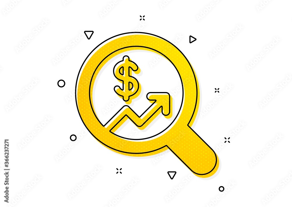 Poster analytics with charts symbol. business audit or statistics icon. search magnifier sign. yellow circl