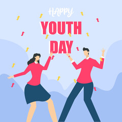 Happy Youth Day vector concept: frame of couple dancing under falling confetti