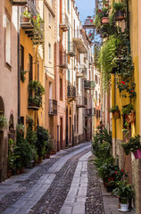 Fototapeta na wymiar Bosa, Sardegna, narrow street in the old town