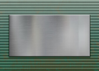 Polished metal plate on a corrugated steel background