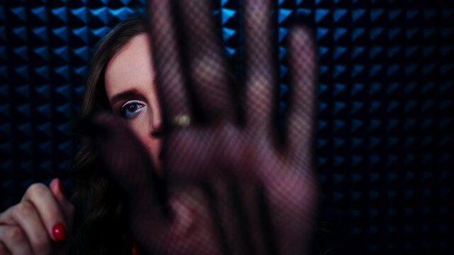 ASMR relaxing gloves and hand sounds. Black fishnet glove is the best trigger for deep relax, fall asleep. Hands visual touching the face, head massage. Close inaudible whispering from ear to ear