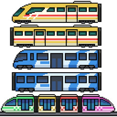 pixel art set isolated modern train