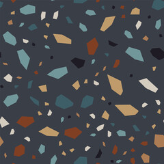 Dark Terrazzo Wall Vector Seamless Pattern. 
