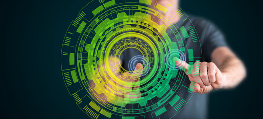 Fototapeta premium Man touching a tech concept