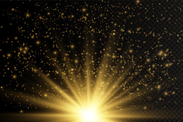 Light highlight yellow special effect with rays of light and magic sparkles