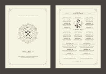 Fototapeta premium Menu design template with cover and restaurant vintage logo vector brochure.