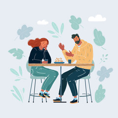 Vector illustration of Troubled woman and man comforted by her friend. Yong couple in trouble. Human characters isolated on white background