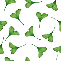 ginkgo biloba seamless background, watercolor hand painted illustration with ginkgo leaves for wrapping, wallpaper or fabric, ginkgo textile design