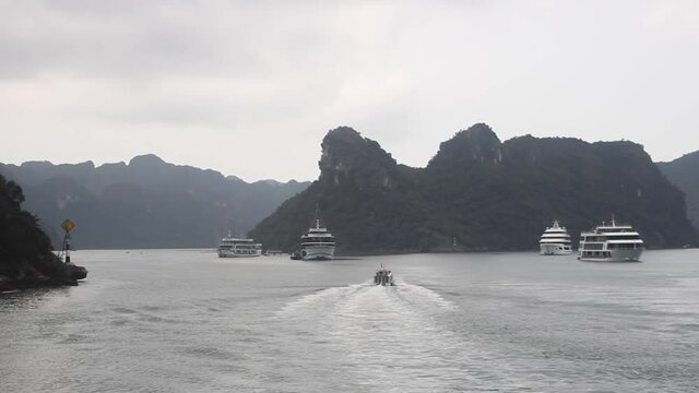 Beautiful rocky islands near Cat Ba, Vietnam. An archipelago of 366 Islands in Vietnam.
