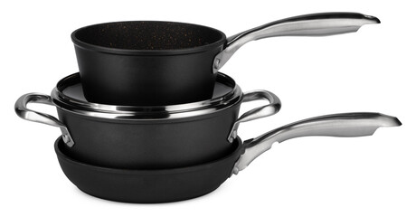 New set of black cookware isolated on white