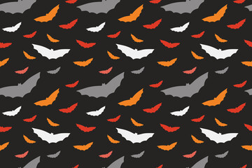 gray and white bat flock in the dark sky seamless pattern. Vector file for different print designs. Can be used for fabric, wallpaper, wrapping paper. 