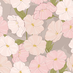 Pink Poppy Watercolor Vector Seamless Pattern. 