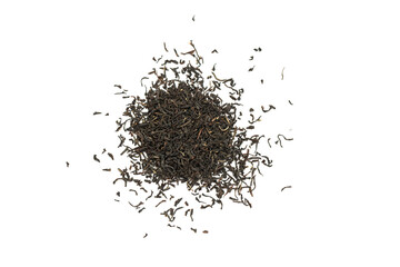 Leaves of black premium dry tea on a white background