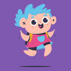 Cute girl jumping vector cartoon kid character illustration isolated on background.
