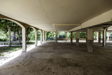 Old abandoned premises with columns