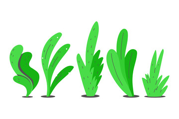 Bush and grass vector cartoon set isolated on a white background.