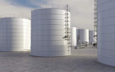 oil refinery, chemical production, waste processing plant, exterior visualization, 3D illustration