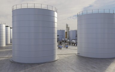 oil refinery, chemical production, waste processing plant, exterior visualization, 3D illustration