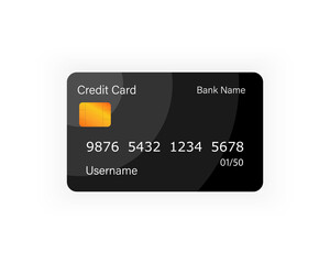 Black credit card mockup. Realistic plastic card. Finance and business illustration.