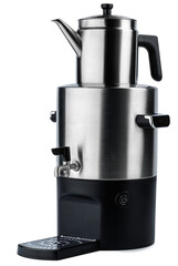 Metal double tea kettle isolated on white