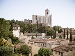 Obraz premium View on Girona Old City with the Cathedral building on the horizon. Girona, Spain.