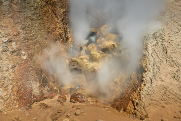 Fototapeta na wymiar Morning Sun Geyser smoking - South of Bolivia
