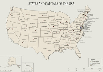 Map of states and capitals of the USA - 366246807