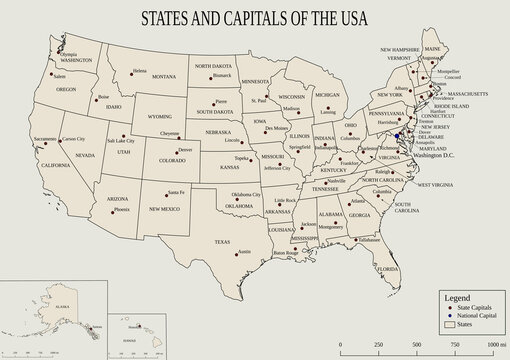 Map of states and capitals of the USA