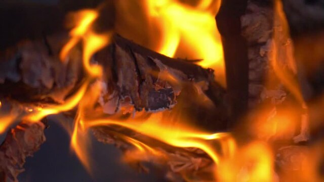 Fire Is Burning In The Fireplace in slow motion 180fps
