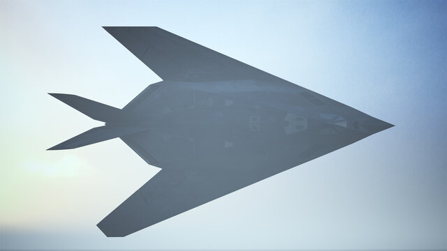 Stealth Fighter Jet Aircraft Flying Low Sunrise Sunset 3d illustration 3d render