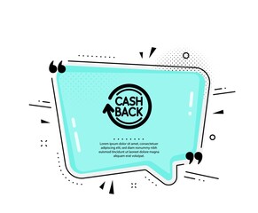 Cashback service icon. Quote speech bubble. Money transfer sign. Rotation arrow symbol. Quotation marks. Classic cashback icon. Vector