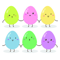 cute happy various color easter eggs characters vector design