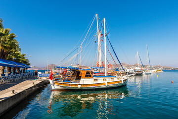 Fototapeta na wymiar Yalikavak Harbour view in Bodrum Town of Turkey.