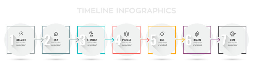 Business Infographic template. Thin line design with icons and 7 options or steps.