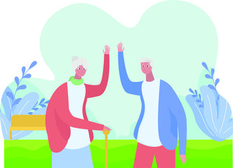 Elderly vector concept: Old couple doing high five for each other