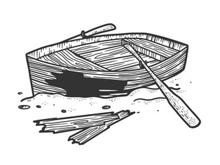 broken wooden boat sketch raster illustration