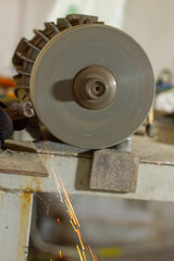 close up of a circular saw, circular saw blade