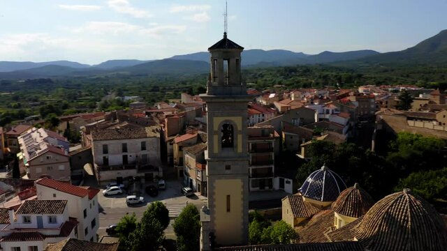 bell towers alto palancia aerial view castle ruins