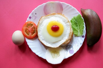 Home made burger with  eggs and  vegetables,special diet