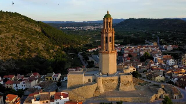 bell towers alto palancia aerial view castle ruins