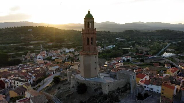 bell towers alto palancia aerial view castle ruins