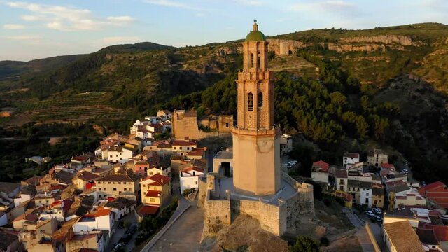 bell towers alto palancia aerial view castle ruins