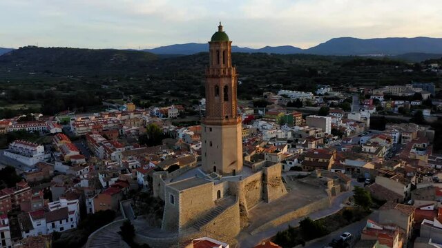 bell towers alto palancia aerial view castle ruins