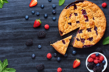 Blueberry, strawberry, blackberry and raspberry cake.