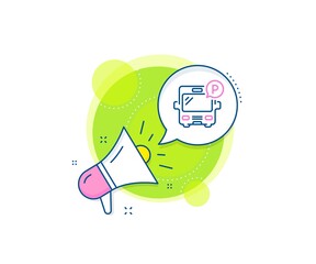 Auto park sign. Megaphone promotion complex icon. Bus parking line icon. Transport place symbol. Business marketing banner. Bus parking sign. Vector