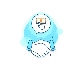 Dollar exchange sign. Handshake deal complex icon. Payment click line icon. Finance symbol. Agreement shaking hands banner. Payment click sign. Vector